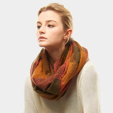 Load image into Gallery viewer, Olive Green Plaid Boucle Infinity Scarf
