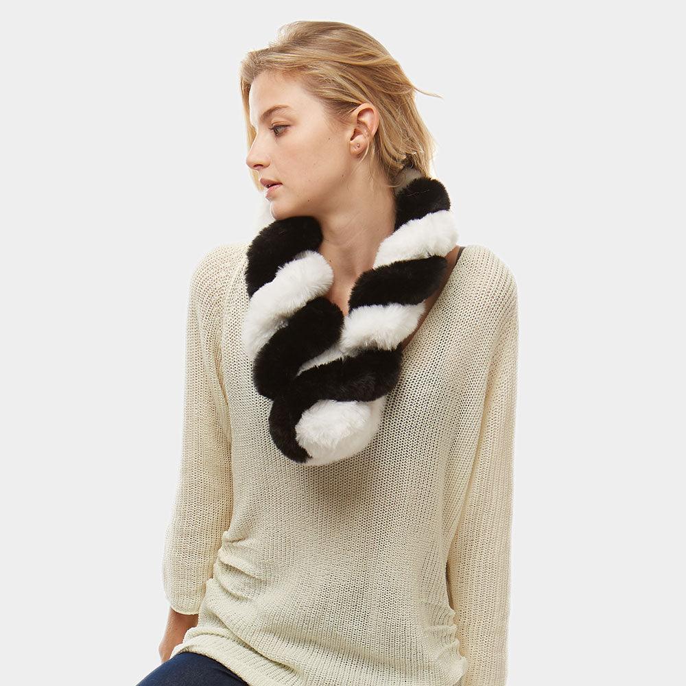 White Faux Fur Twisted Pull Through Scarf - Jewelry Store by Erik Rayo