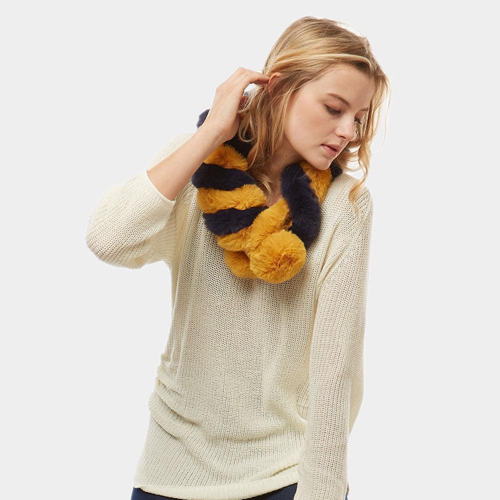 Mustard Faux Fur Twisted Pull Through Scarf - Jewelry Store by Erik Rayo