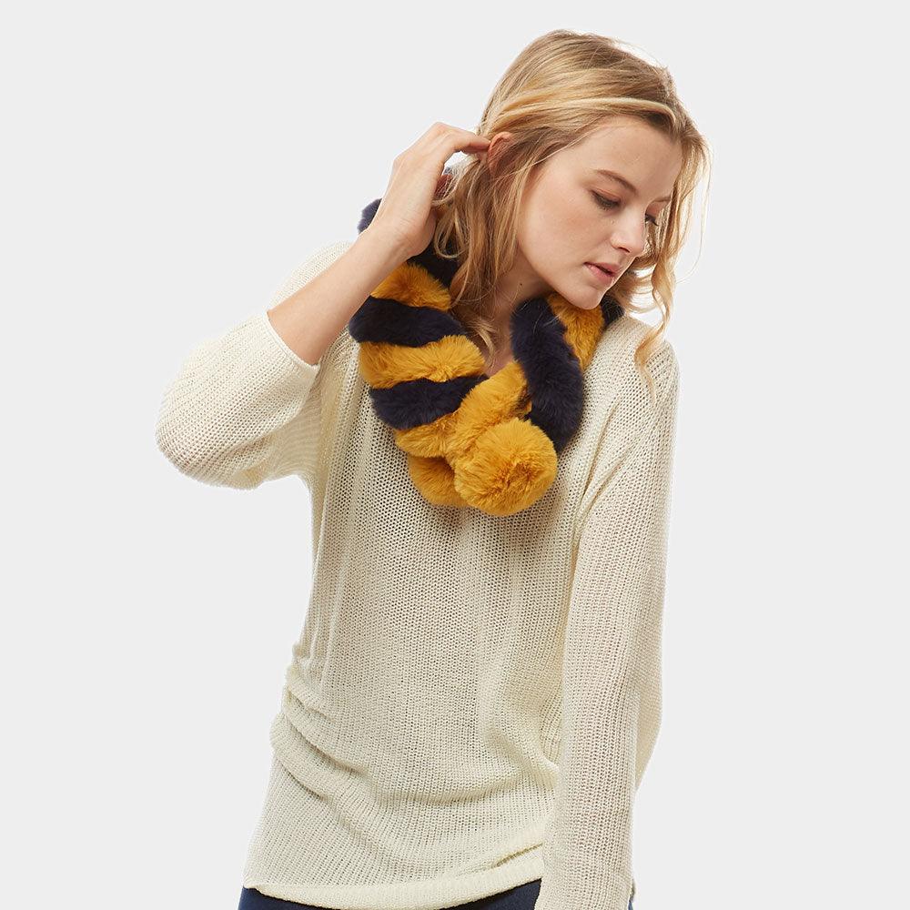 Mustard Faux Fur Twisted Pull Through Scarf