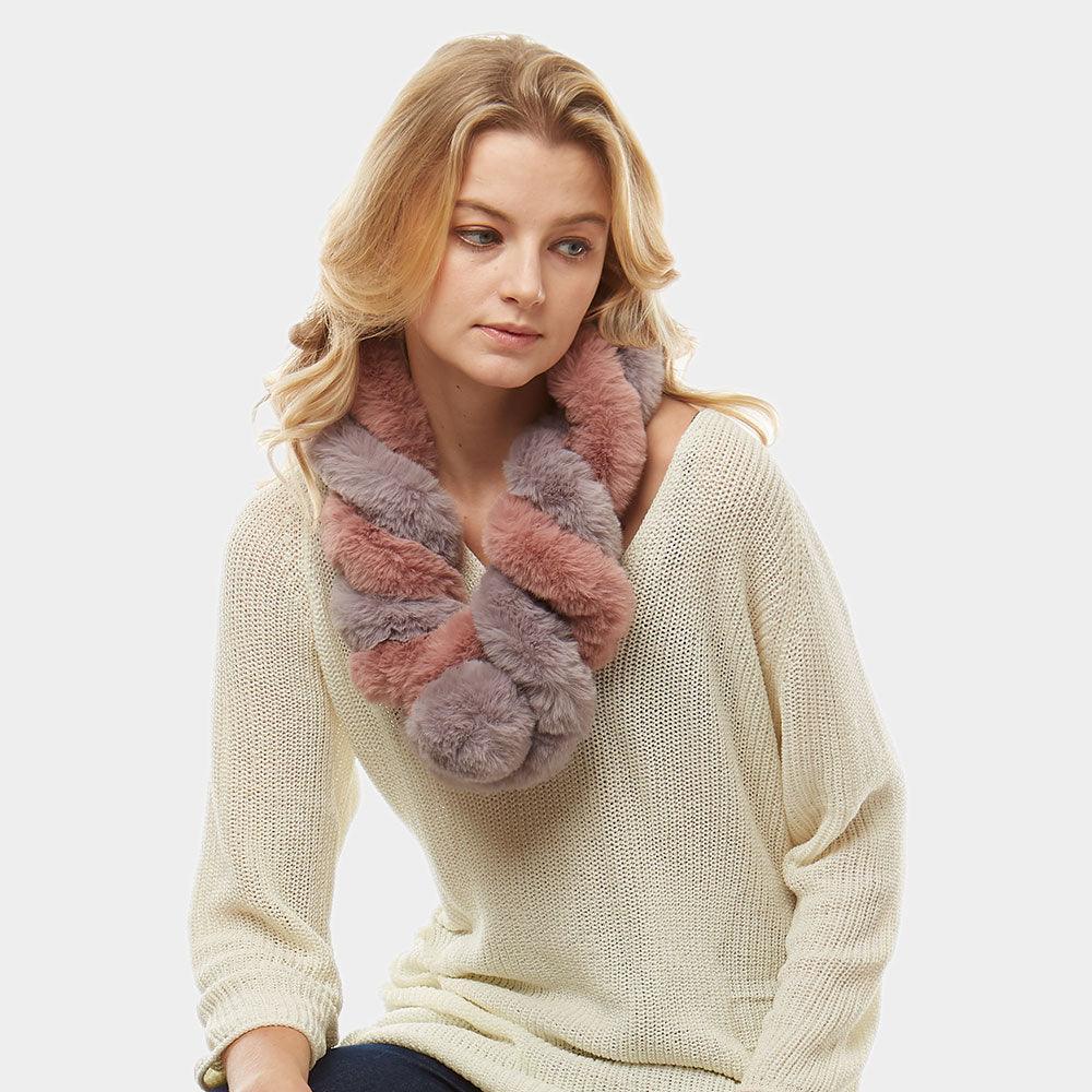 Pink Faux Fur Twisted Pull Through Scarf - Jewelry Store by Erik Rayo