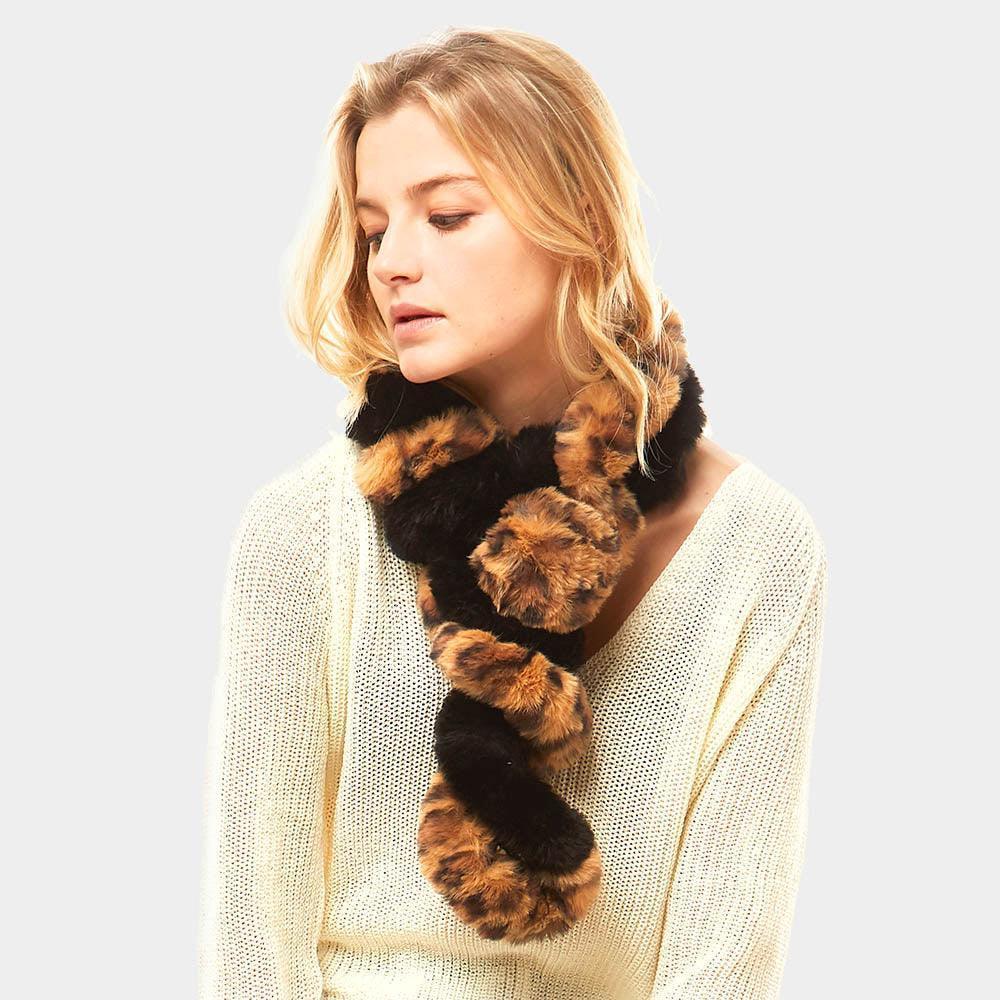 Brown Leopard Faux Fur Twisted Pull Through Scarf - Jewelry Store by Erik Rayo