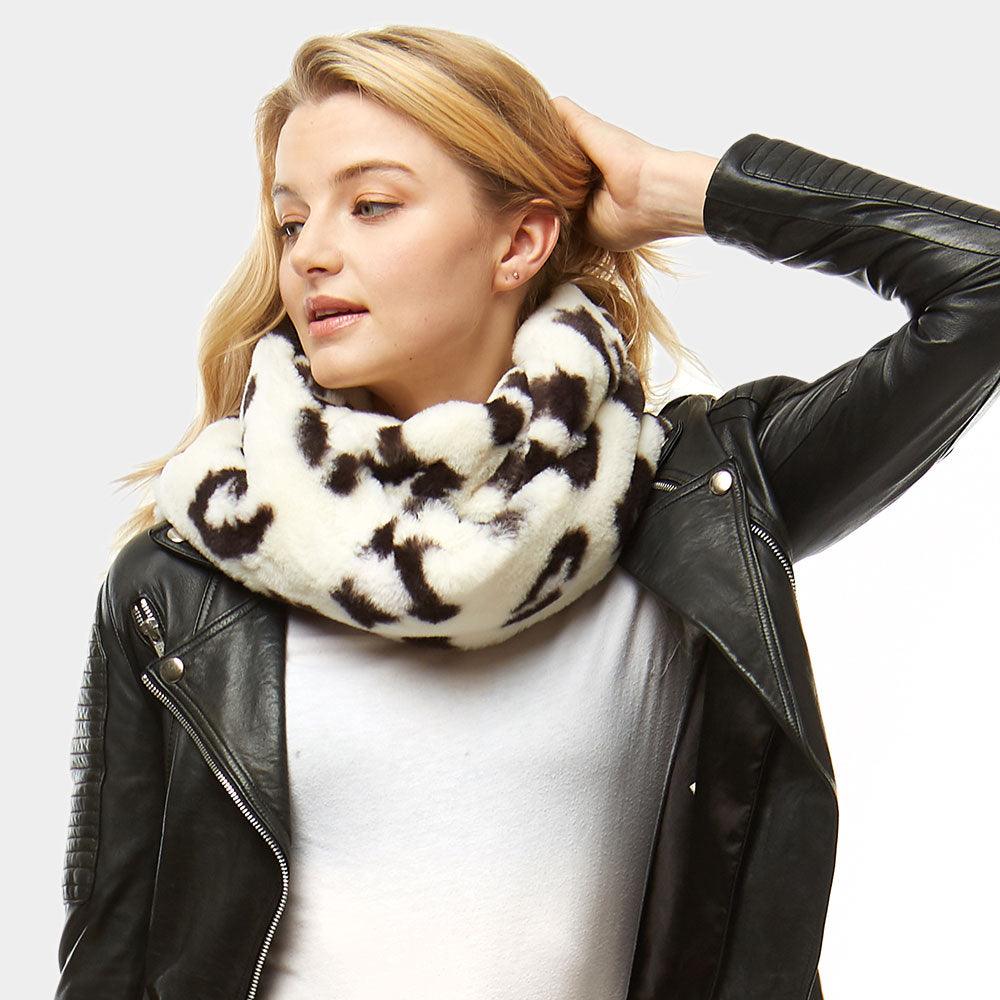 Ivory Leopard Faux Fur Infinity Scarf