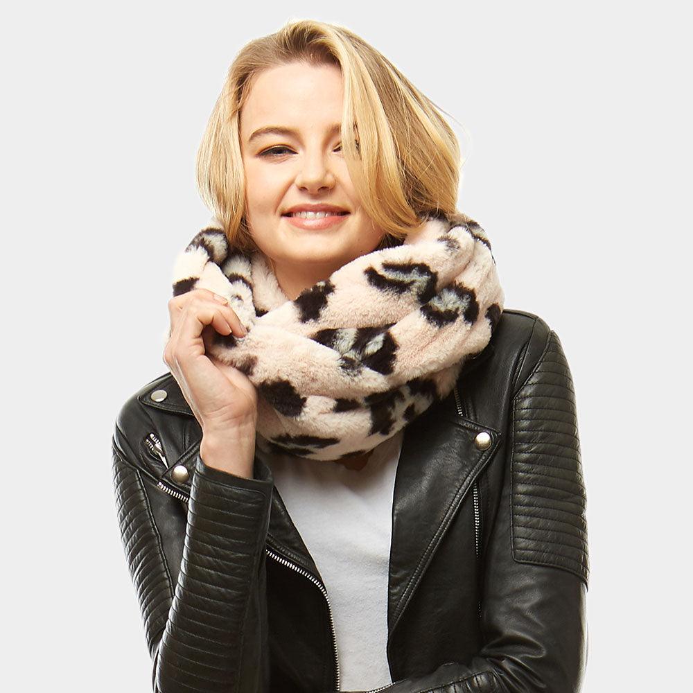 Pink Leopard Faux Fur Infinity Scarf