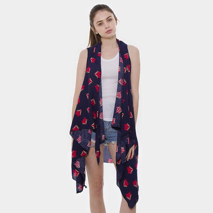 Navy Fox Pattern Cover Up Vest