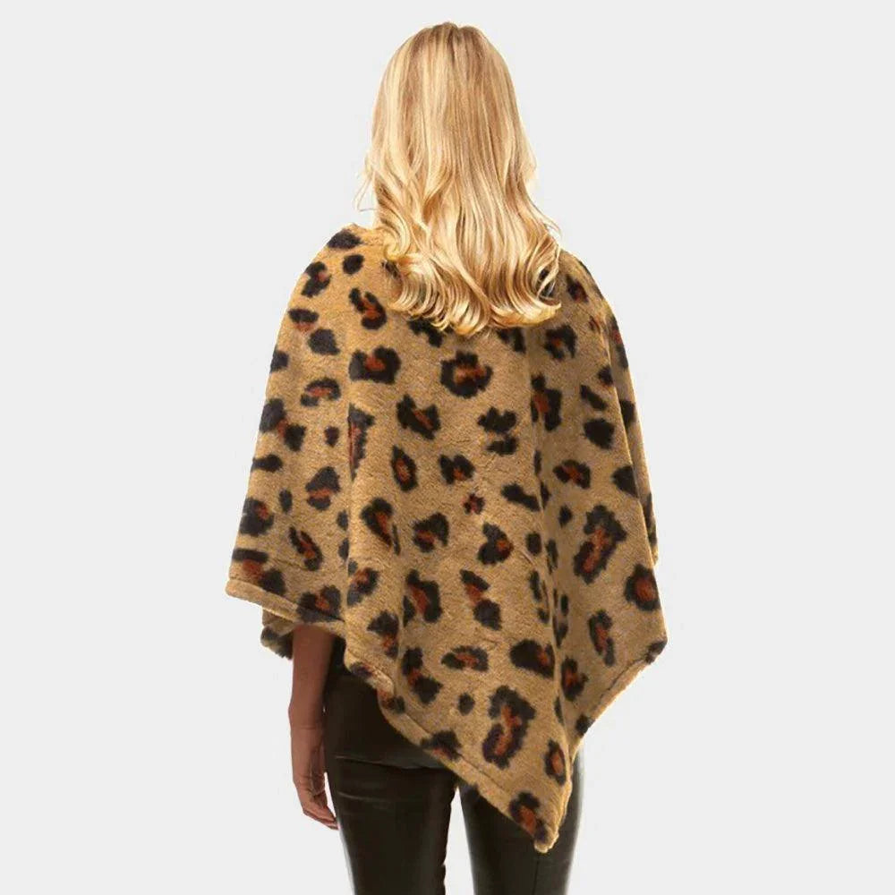 Brown Leopard Pattern Faux Fur Poncho - Jewelry Store by Erik Rayo