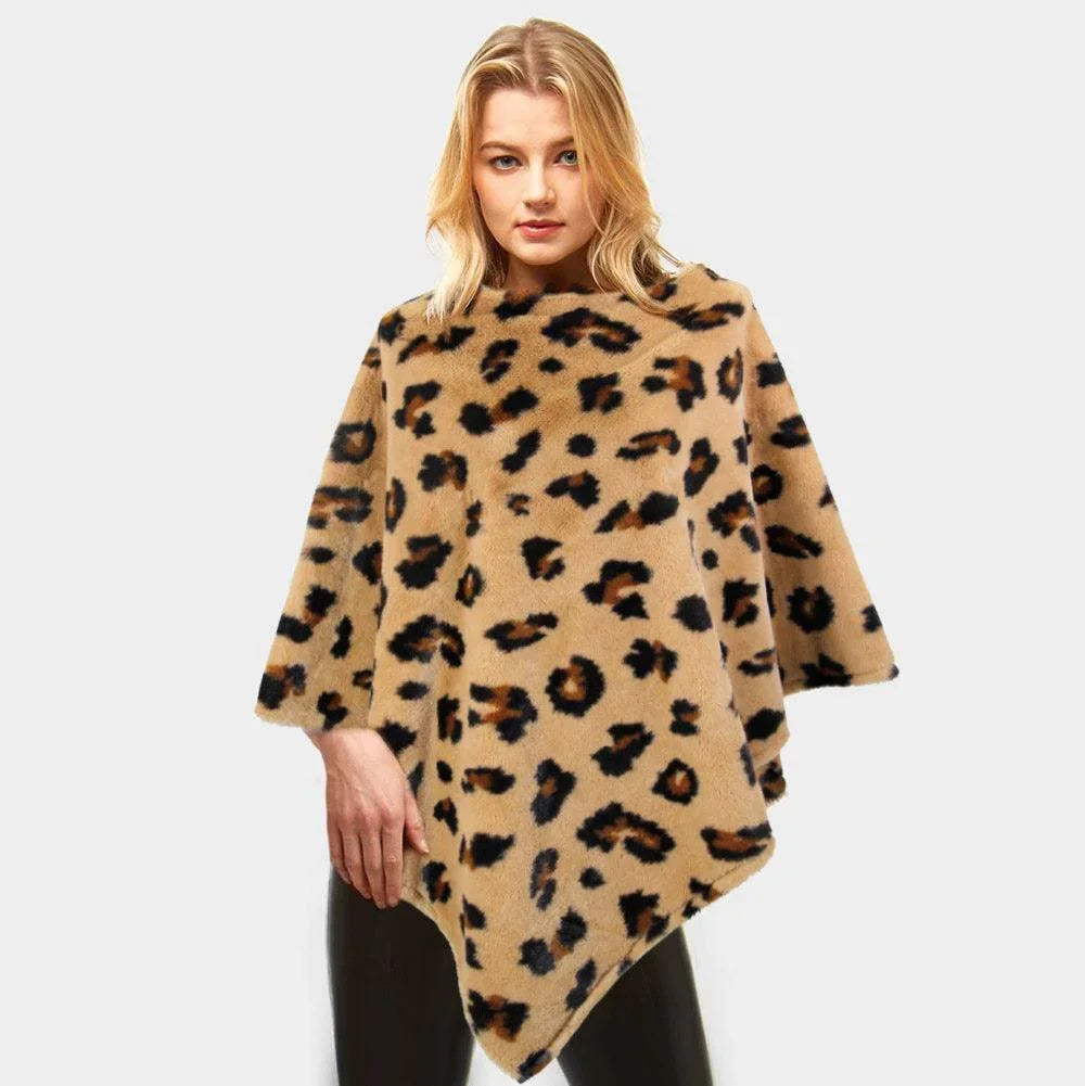 Brown Leopard Pattern Faux Fur Poncho - Jewelry Store by Erik Rayo