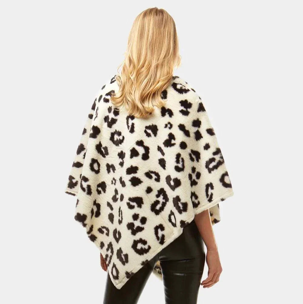 Ivory Leopard Pattern Faux Fur Poncho - Jewelry Store by Erik Rayo