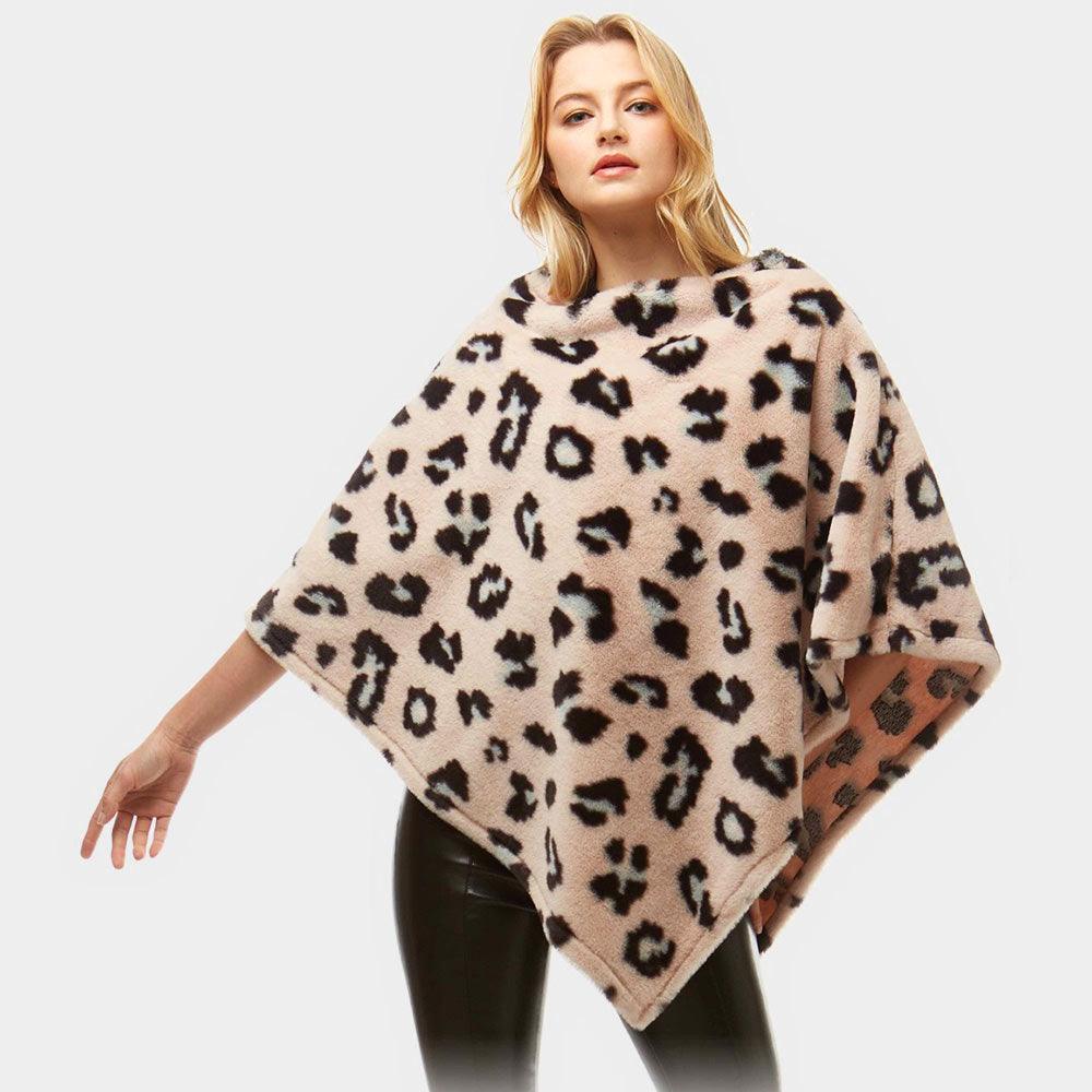 Pink Leopard Pattern Faux Fur Poncho