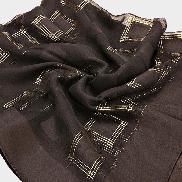 Gold Metallic thread embellished silk square scarf - Jewelry Store by Erik Rayo