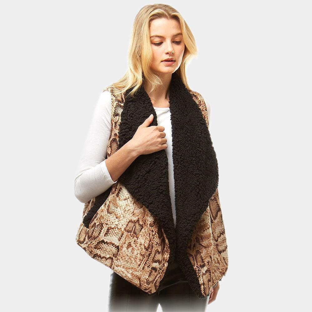 Beige Snake Skin Fur Lining Vest - Jewelry Store by Erik Rayo