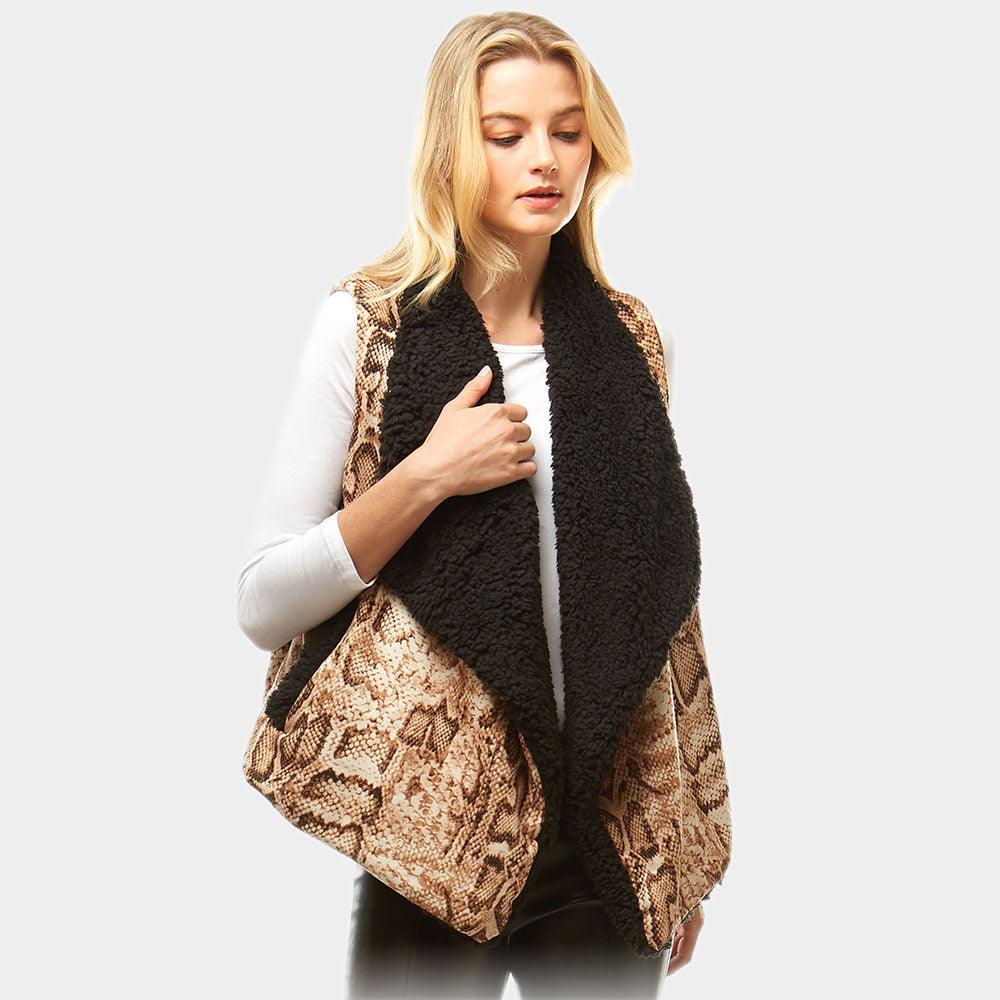 Beige Snake Skin Fur Lining Vest