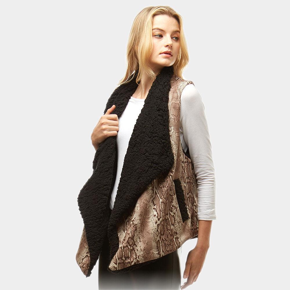 Brown Snake Skin Fur Lining Vest