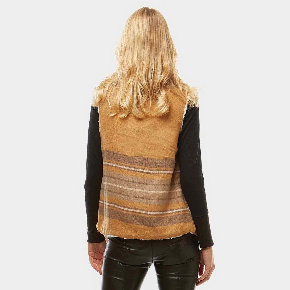 Beige Plaid Faux Fur Lining and Pocket Vest - Jewelry Store by Erik Rayo