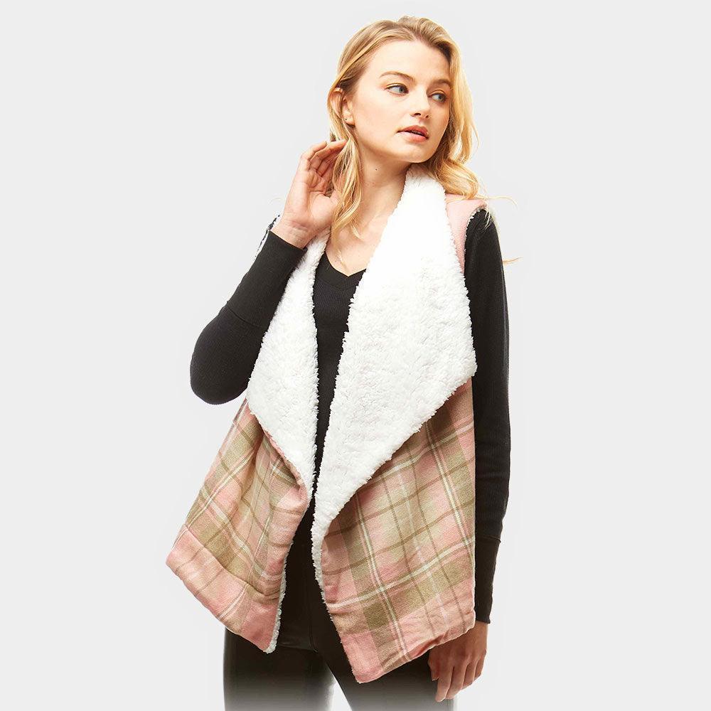 Pink Plaid Faux Fur Lining and Pocket Vest - Jewelry Store by Erik Rayo