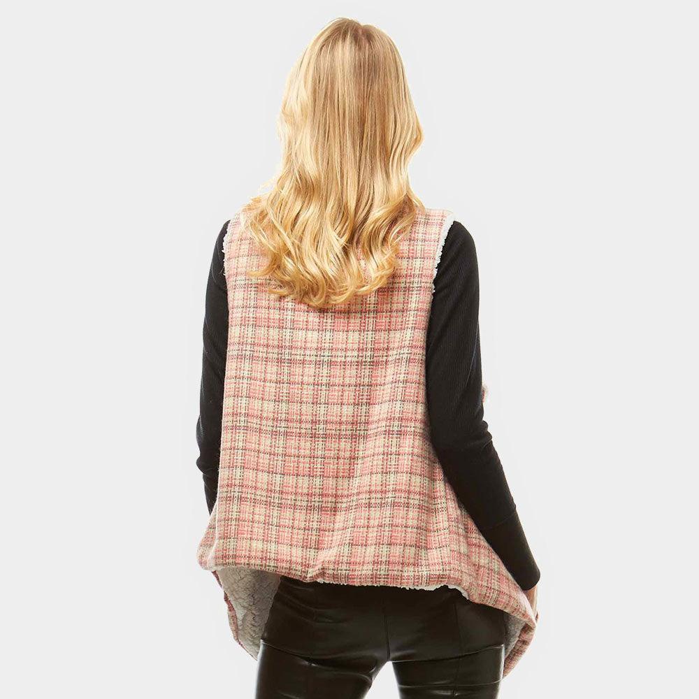 Pink Plaid Faux Fur Lining and Pocket Vest - Jewelry Store by Erik Rayo