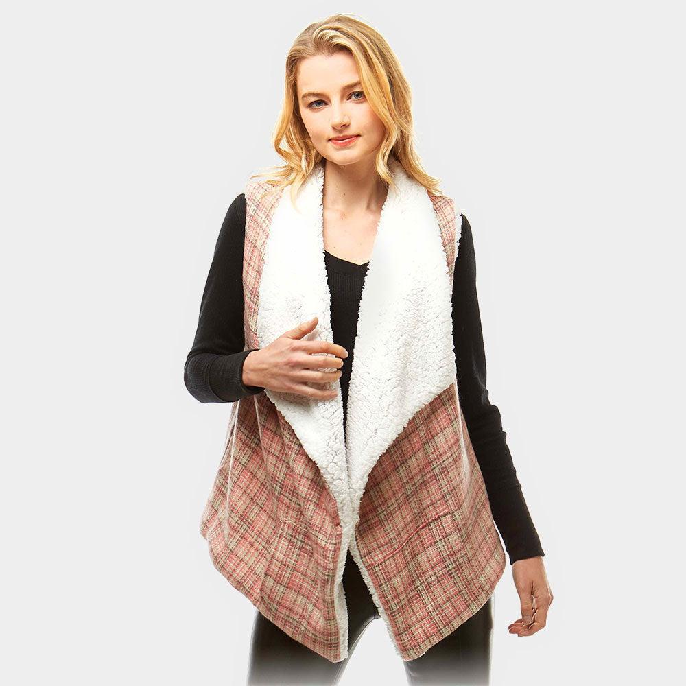 Pink Plaid Faux Fur Lining and Pocket Vest - Jewelry Store by Erik Rayo