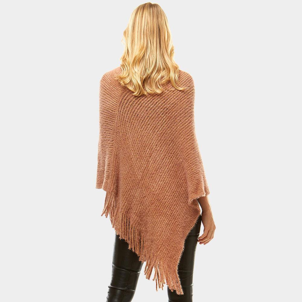 Taupe Solid Fringe Poncho - Jewelry Store by Erik Rayo