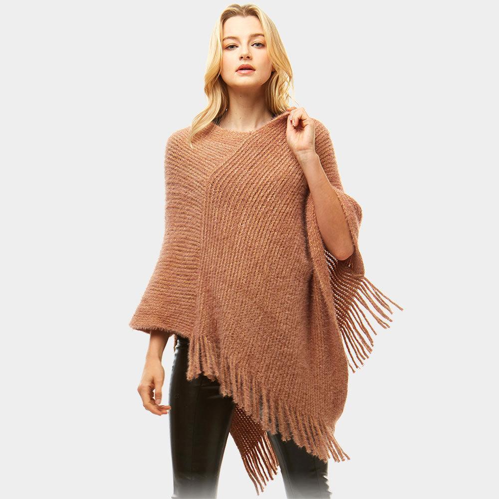 Taupe Solid Fringe Poncho - Jewelry Store by Erik Rayo