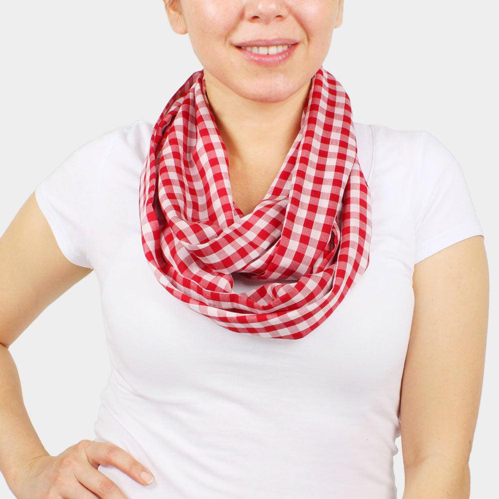 Red Gingham Check Infinity Scarf