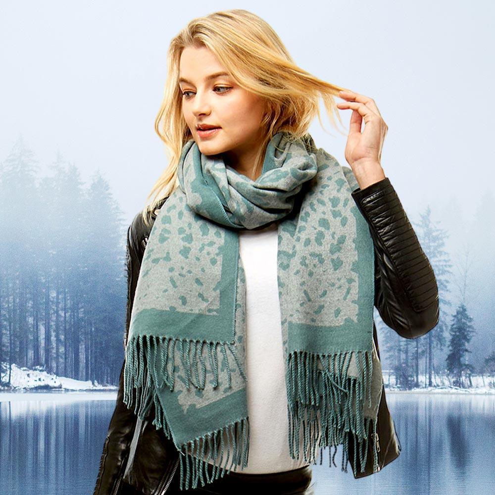 Mint Leopard Pattern Cashmere Feel Oblong Scarf - Jewelry Store by Erik Rayo