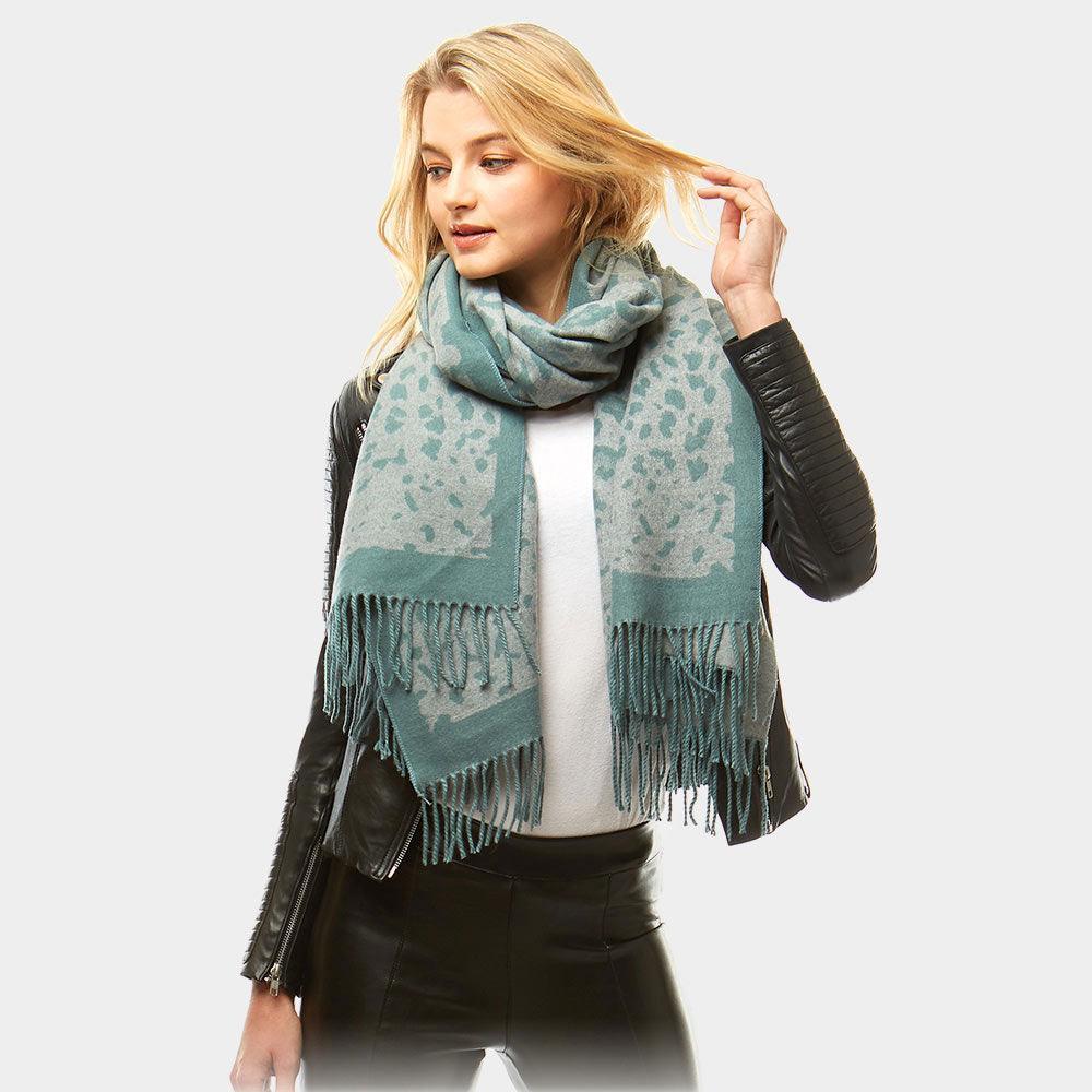 Mint Leopard Pattern Cashmere Feel Oblong Scarf - Jewelry Store by Erik Rayo