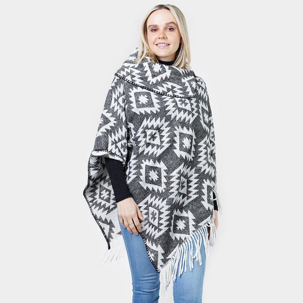 Black Western Pattern Tassel Poncho - Jewelry Store by Erik Rayo