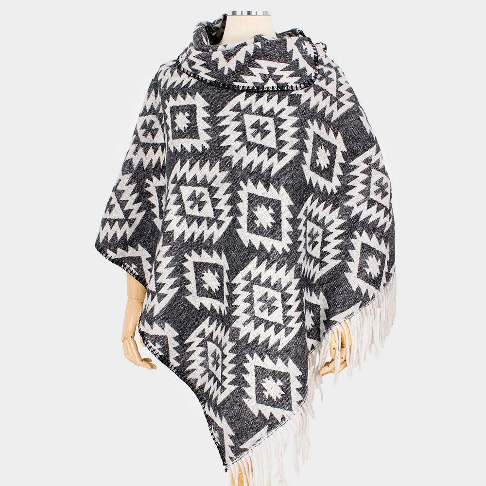 Black Western Pattern Tassel Poncho - Jewelry Store by Erik Rayo