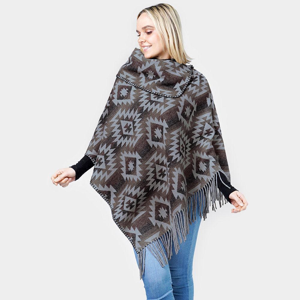 Gray Western Pattern Tassel Poncho - Jewelry Store by Erik Rayo