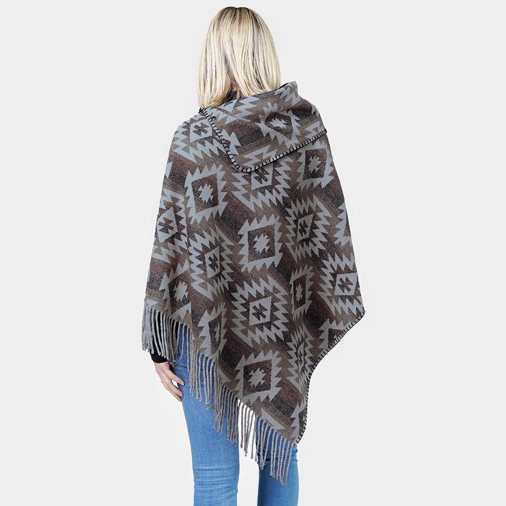 Gray Western Pattern Tassel Poncho - Jewelry Store by Erik Rayo