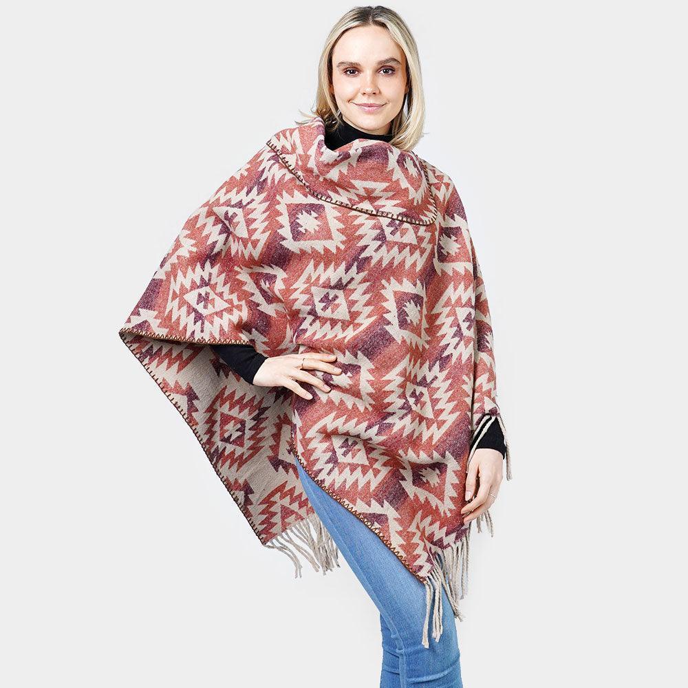 Red Western Pattern Tassel Poncho - Jewelry Store by Erik Rayo