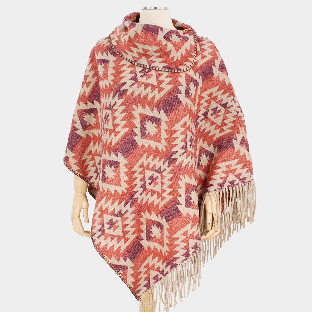 Red Western Pattern Tassel Poncho - Jewelry Store by Erik Rayo