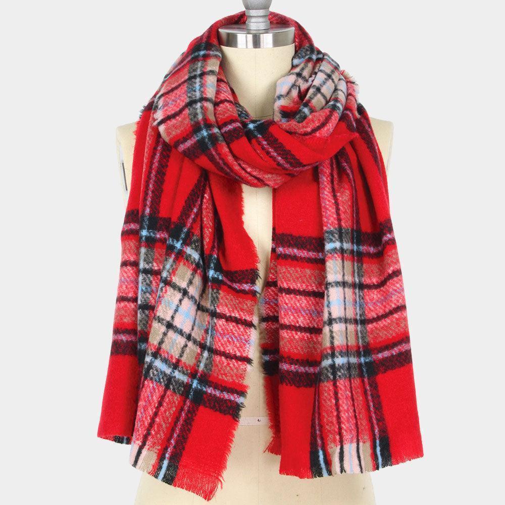 Red Plaid Check Oblong Scarf - Jewelry Store by Erik Rayo