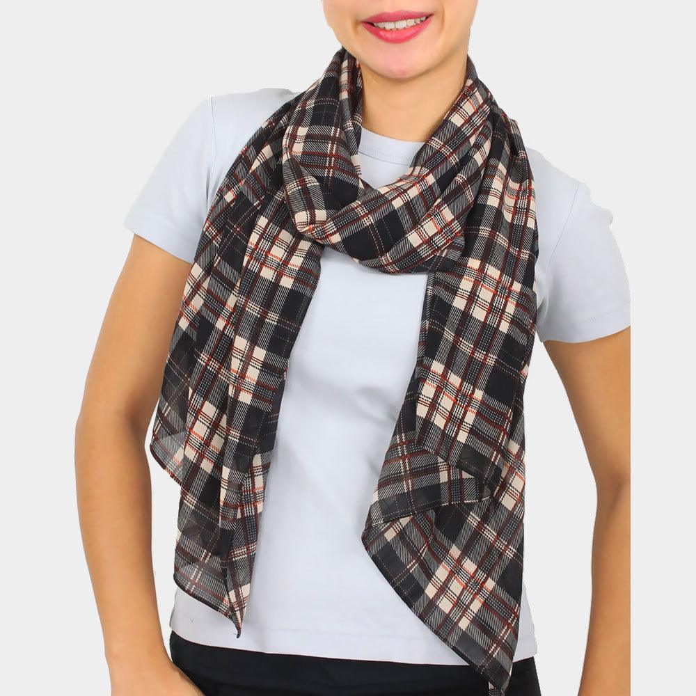 Black Geometric Plaid Print Scarf