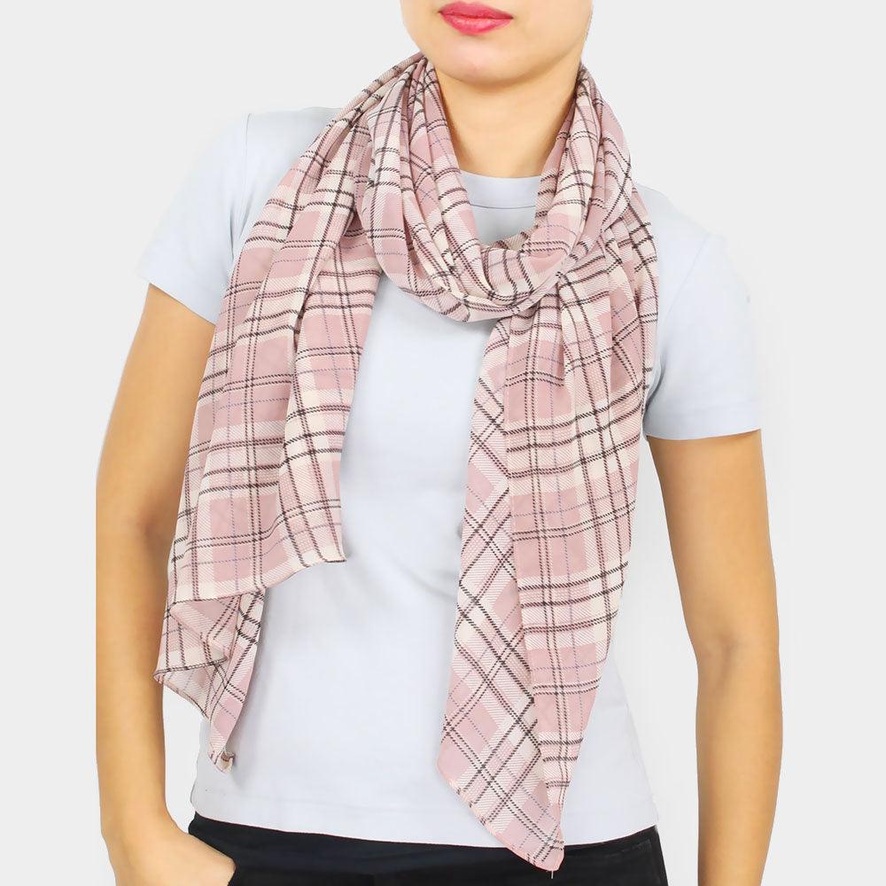 Pink Geometric Plaid Print Scarf