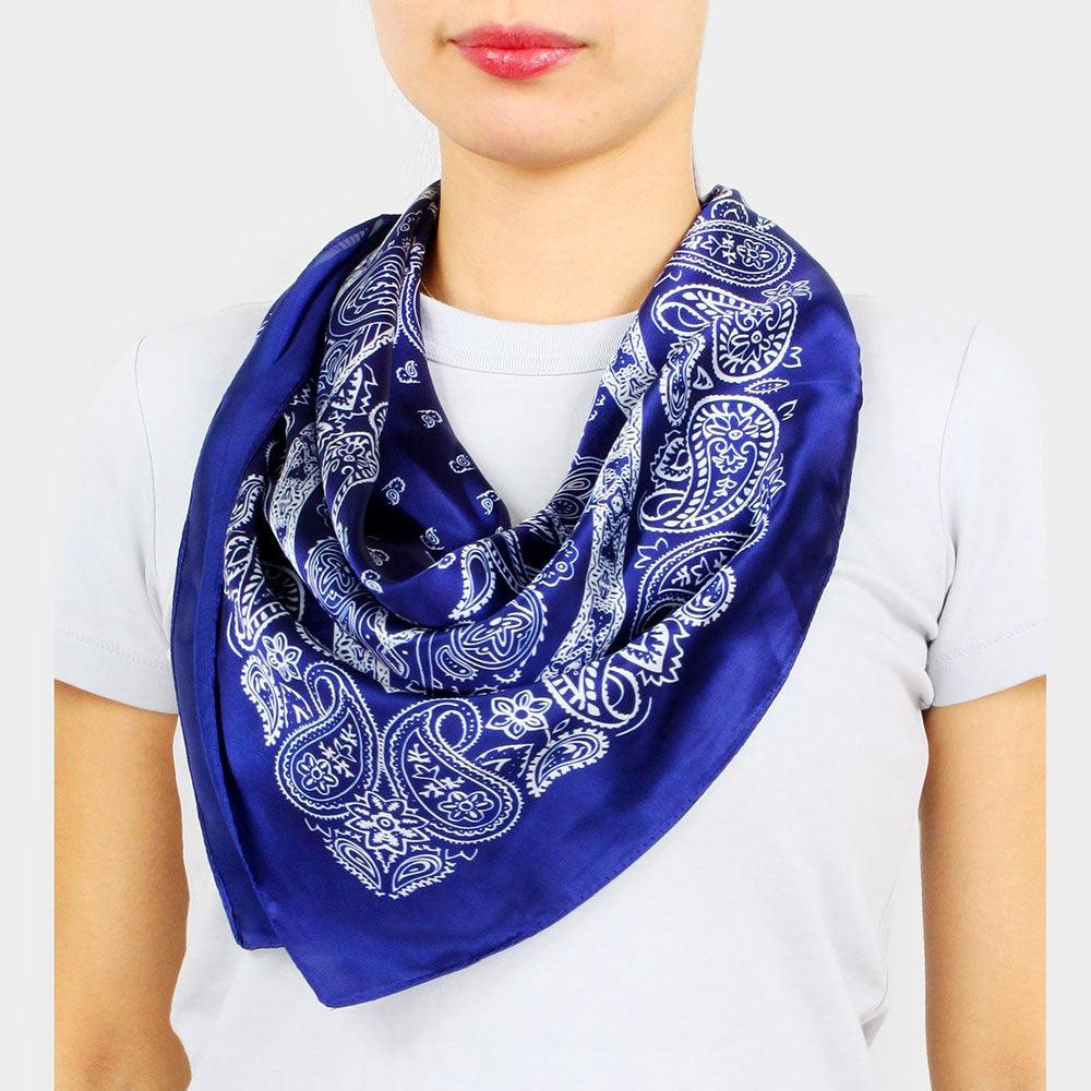 Navy Paisley Print Square Scarf