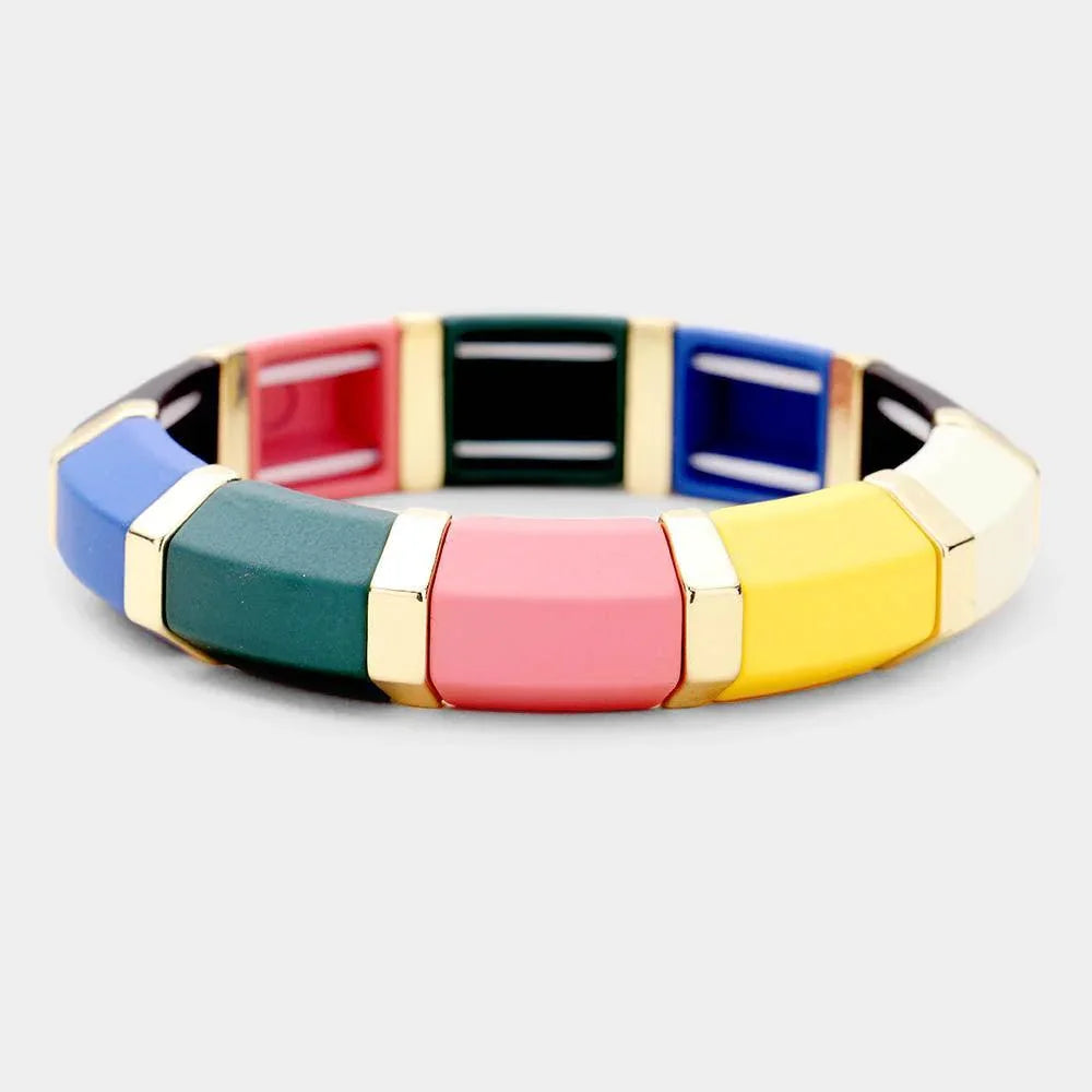 Gold Colorful Wood Stretch Bracelet - Jewelry Store by Erik Rayo