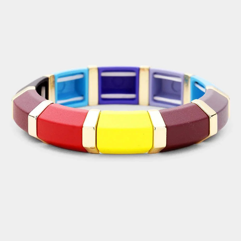 Yellow Colorful Wood Stretch Bracelet - Jewelry Store by Erik Rayo