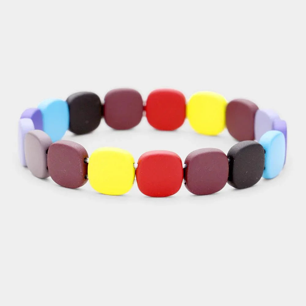 Yellow Colorful Wood Bead Stretch Bracelet - Jewelry Store by Erik Rayo