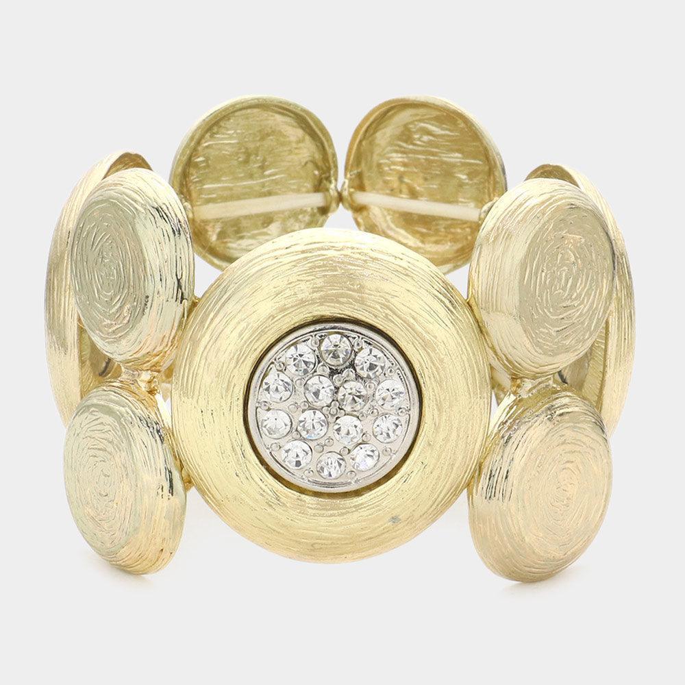 Gold Rhinestone Embellished Metal Stretch Bracelet - Jewelry Store by Erik Rayo