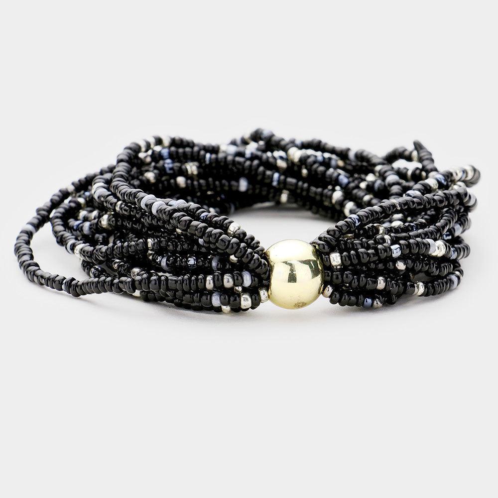 Black Multi Layered Bead Stretch Bracelet - Jewelry Store by Erik Rayo