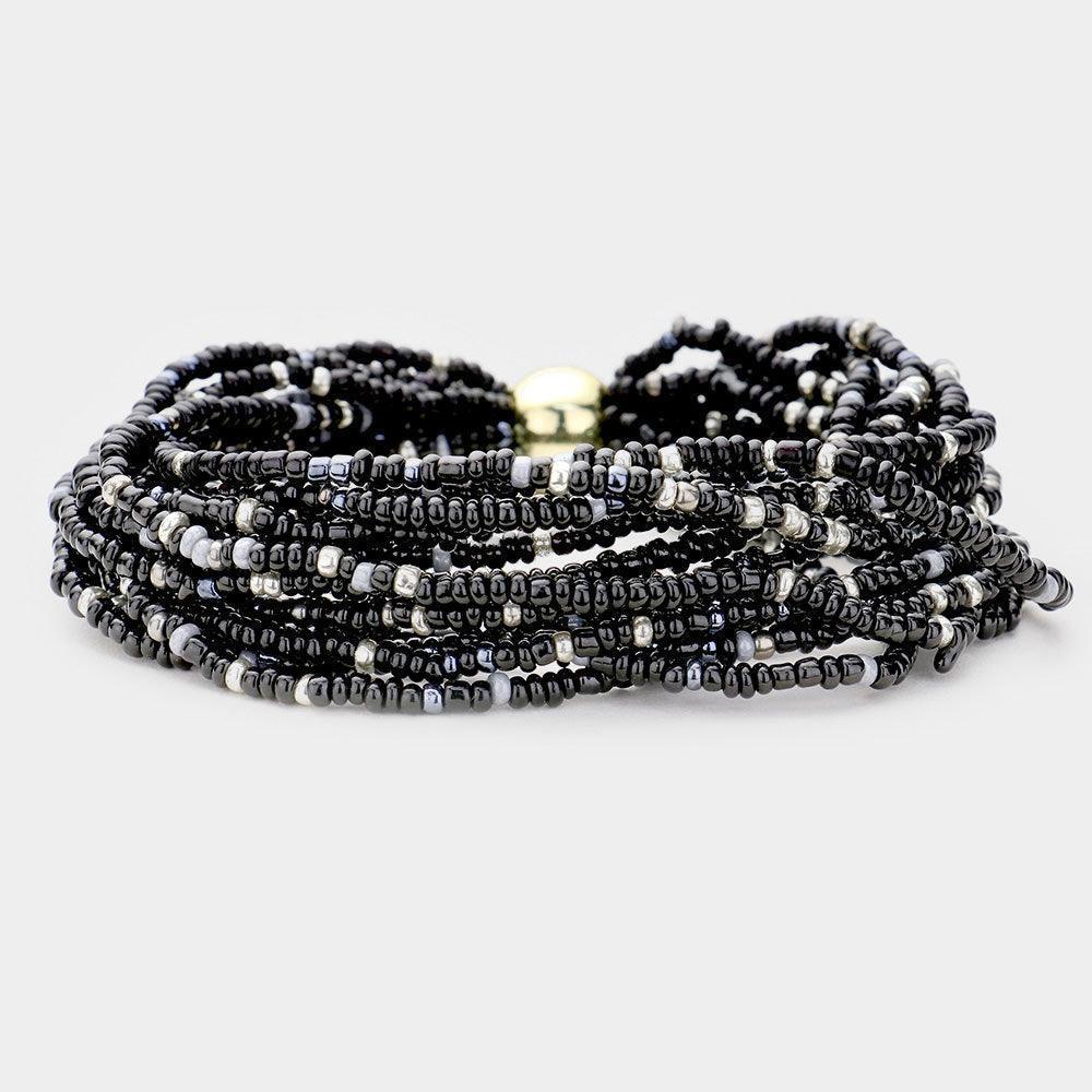 Black Multi Layered Bead Stretch Bracelet - Jewelry Store by Erik Rayo