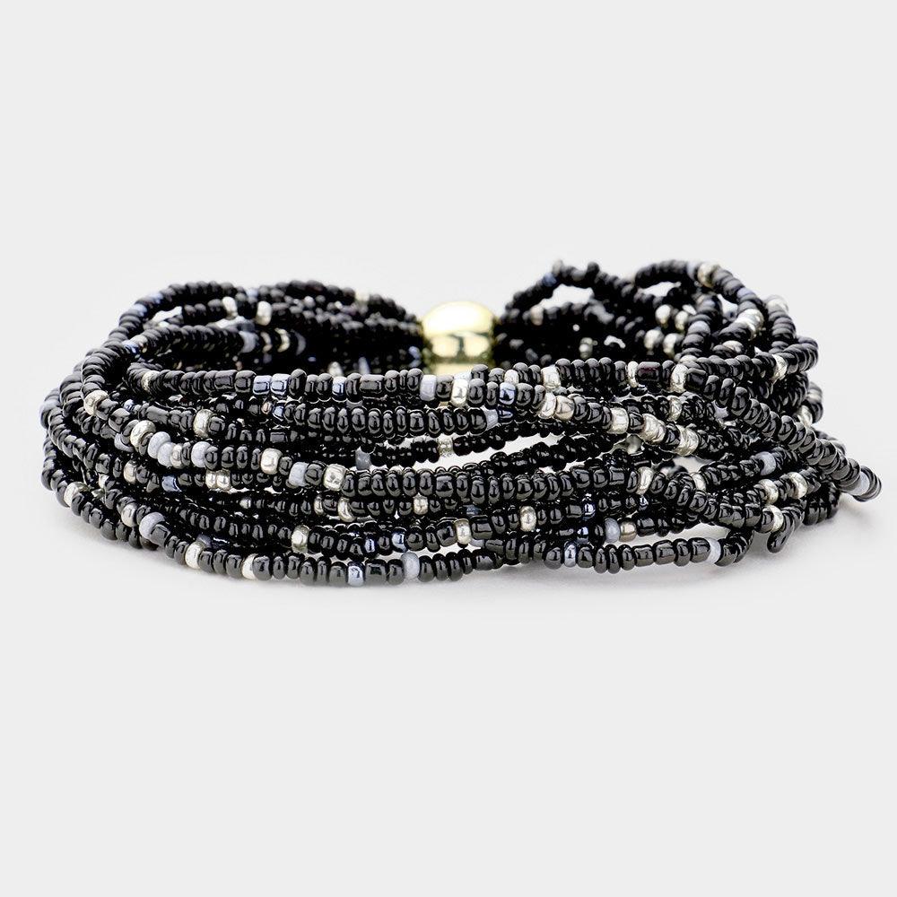 Black Multi Layered Bead Stretch Bracelet