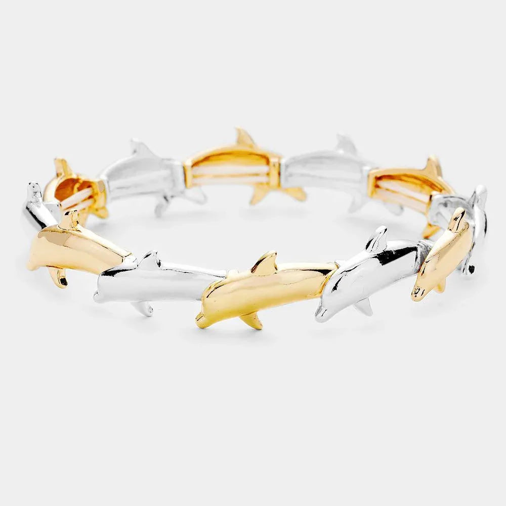 Two Tone Two Tone Metal Dolphin Stretch Bracelet - Jewelry Store by Erik Rayo
