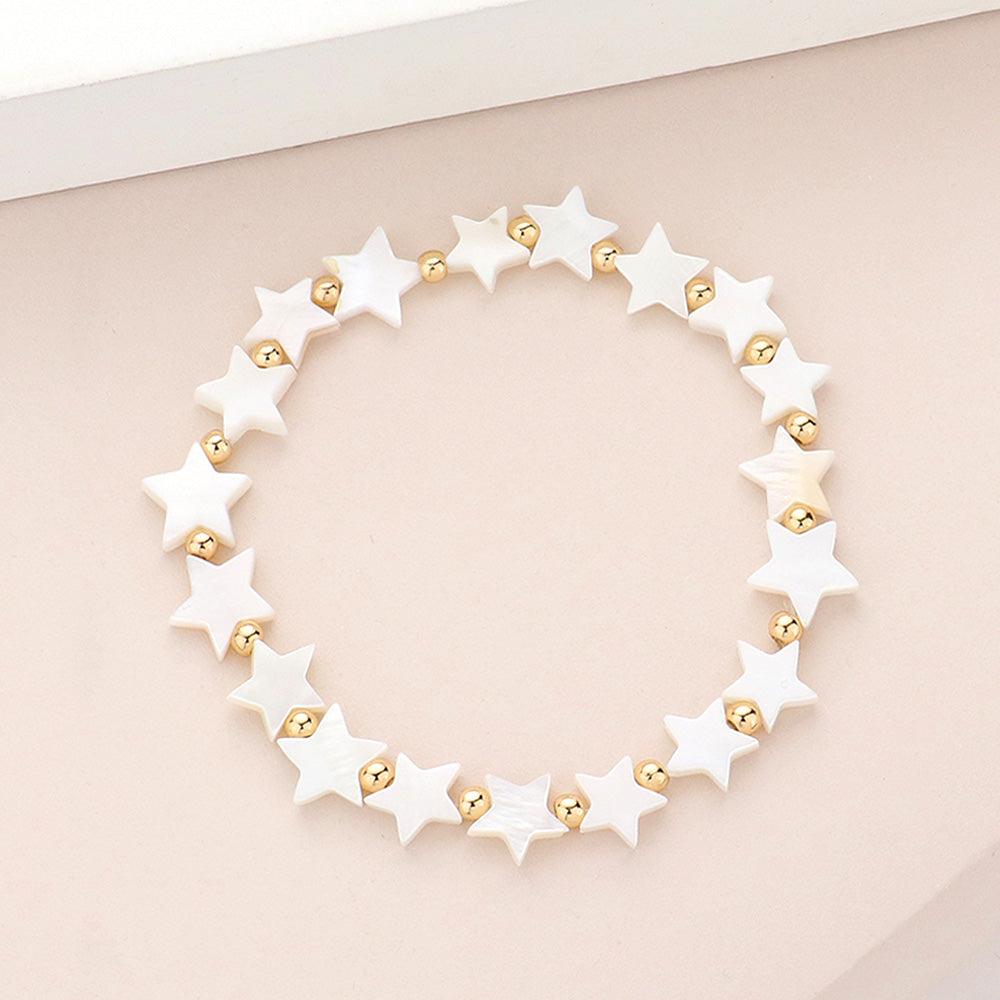 Gold Mother Of Pearl Star Stretch Bracelet