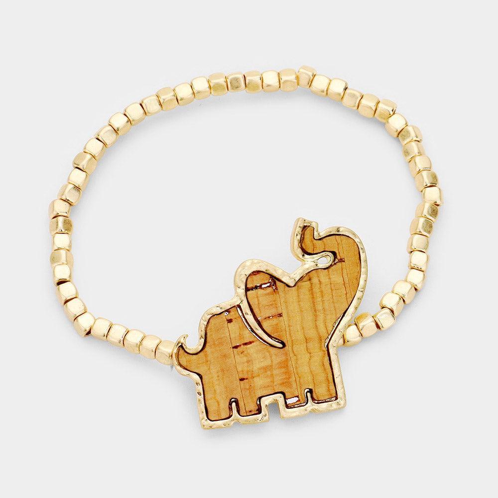 Gold Elephant Metal Bead Stretch Bracelet - Jewelry Store by Erik Rayo