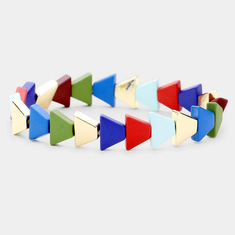 Gold Colorful Triangle Wood Bead Stretch Bracelet - Jewelry Store by Erik Rayo