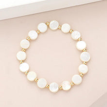 Load image into Gallery viewer, Gold Mother Of Pearl Disc Stretch Bracelet
