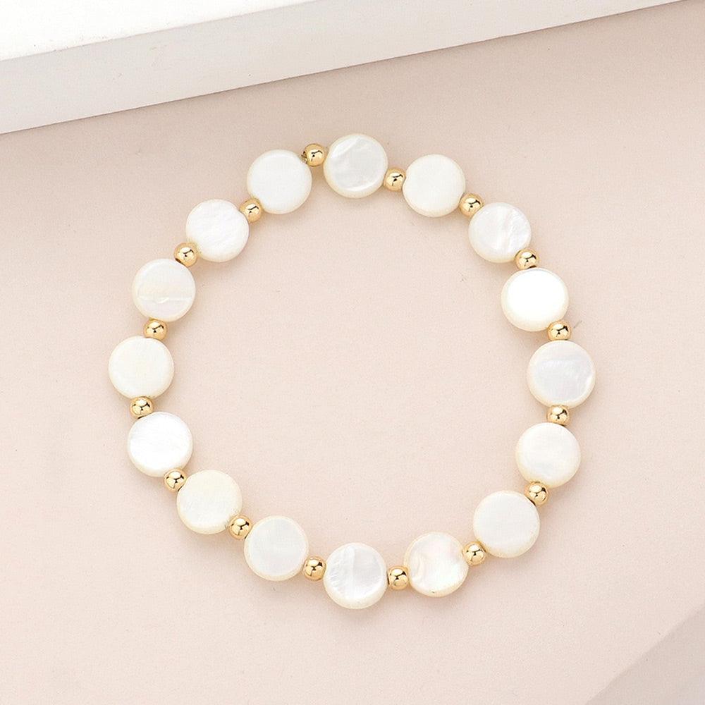 Gold Mother Of Pearl Disc Stretch Bracelet