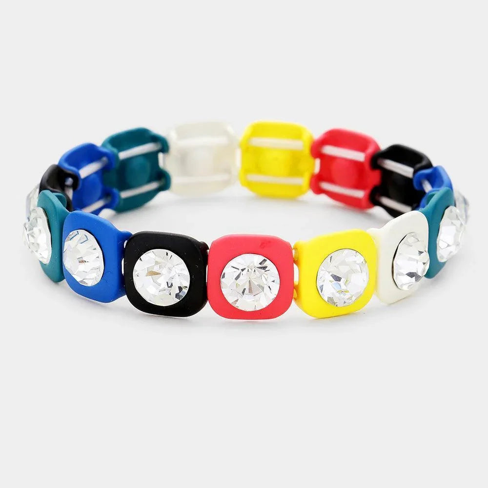 Clear Color Block Rhinestone Stretch Bracelet - Jewelry Store by Erik Rayo
